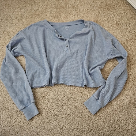 Aeropostale Long Sleeve Waffle-Knit Cropped Sleep Henley M - Picture 8 of 11